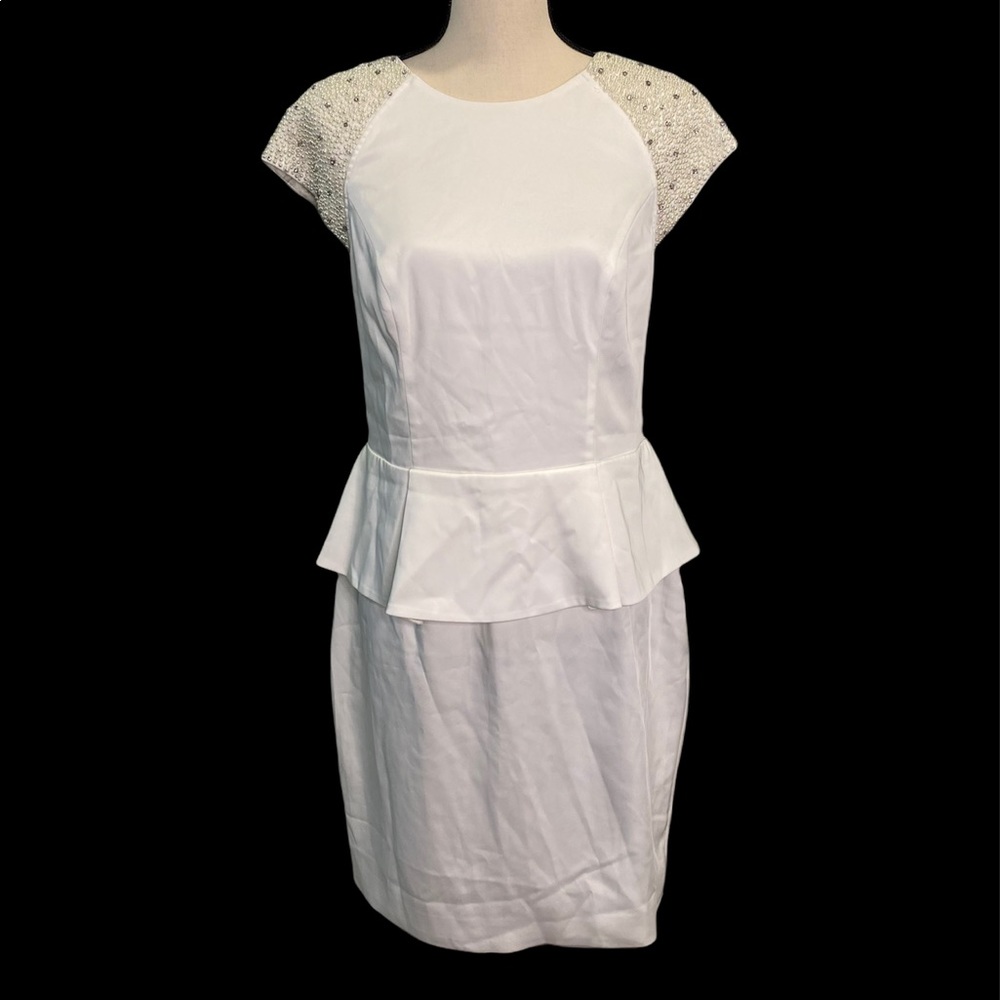 Lipsy NTW White Pearl Accent Peplum Dress